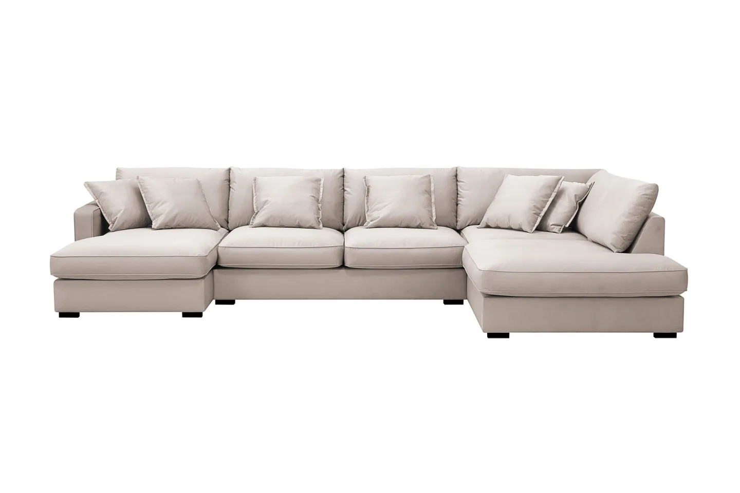 Rossita Lyx 5-sits Högervänd U-formad Extra djup Soffa med Divan och Schäslong i Sammet - Beige