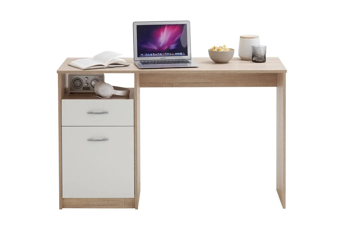 Jackson Skrivbord 123 cm med Förvaring Hylla + Låda + Skåp - Vit/Trä