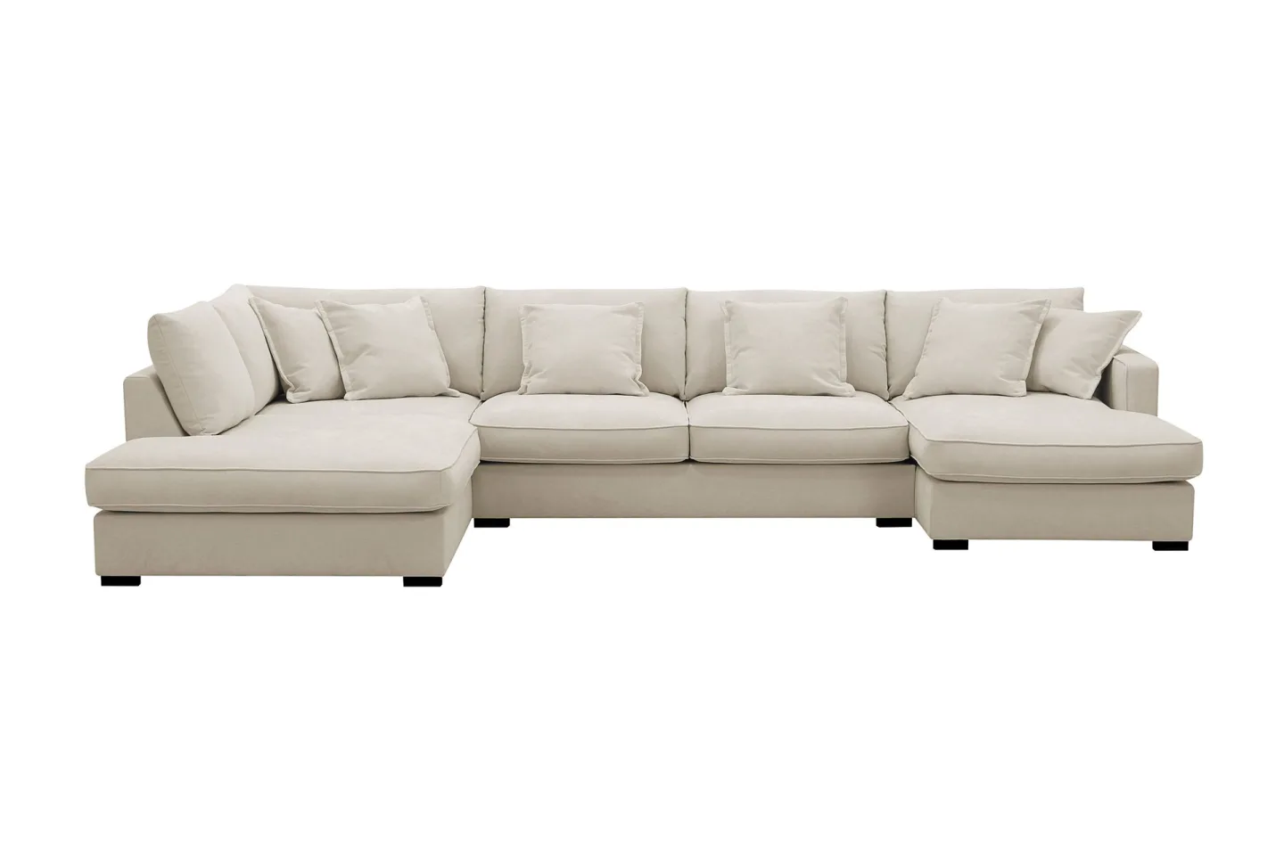 Rossita Lyx 5-sits Högervänd U-formad Extra djup Soffa med Divan och Schäslong i Tyg - Beige