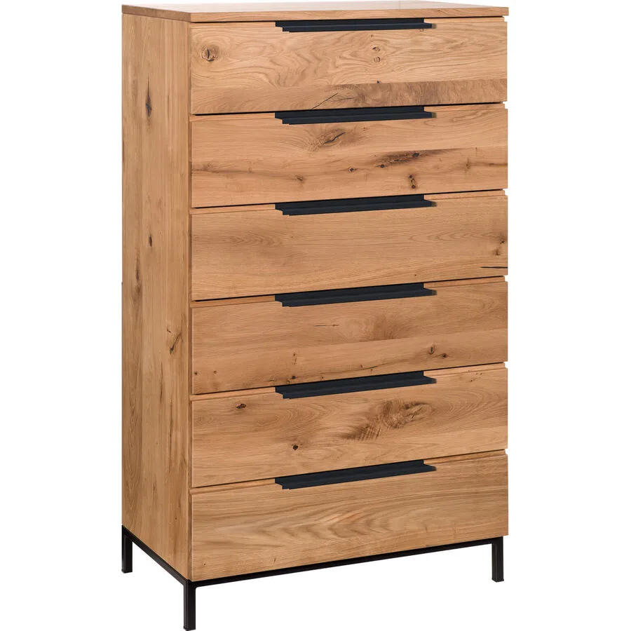 Kommode Holz Werk Natur, Schwarz Wildeiche, Metall Massivholz B 70 H 127 cm
