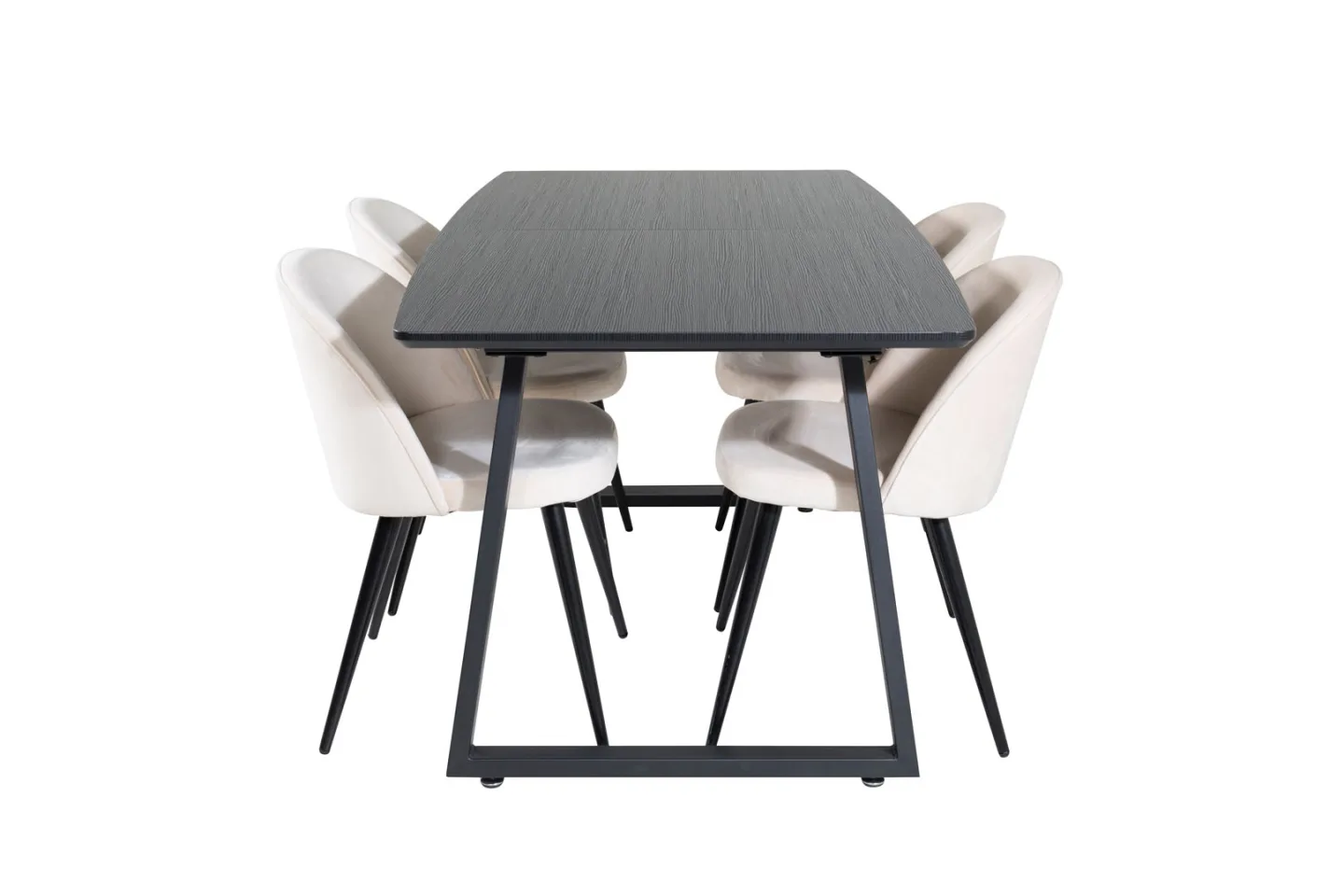 IncaBLBL Essgruppe Esstisch Ausziehbarer Tisch Länge cm 160 / 200 schwarz und 4 Velvet Esszimmerstühle Velour beige, schwarz.