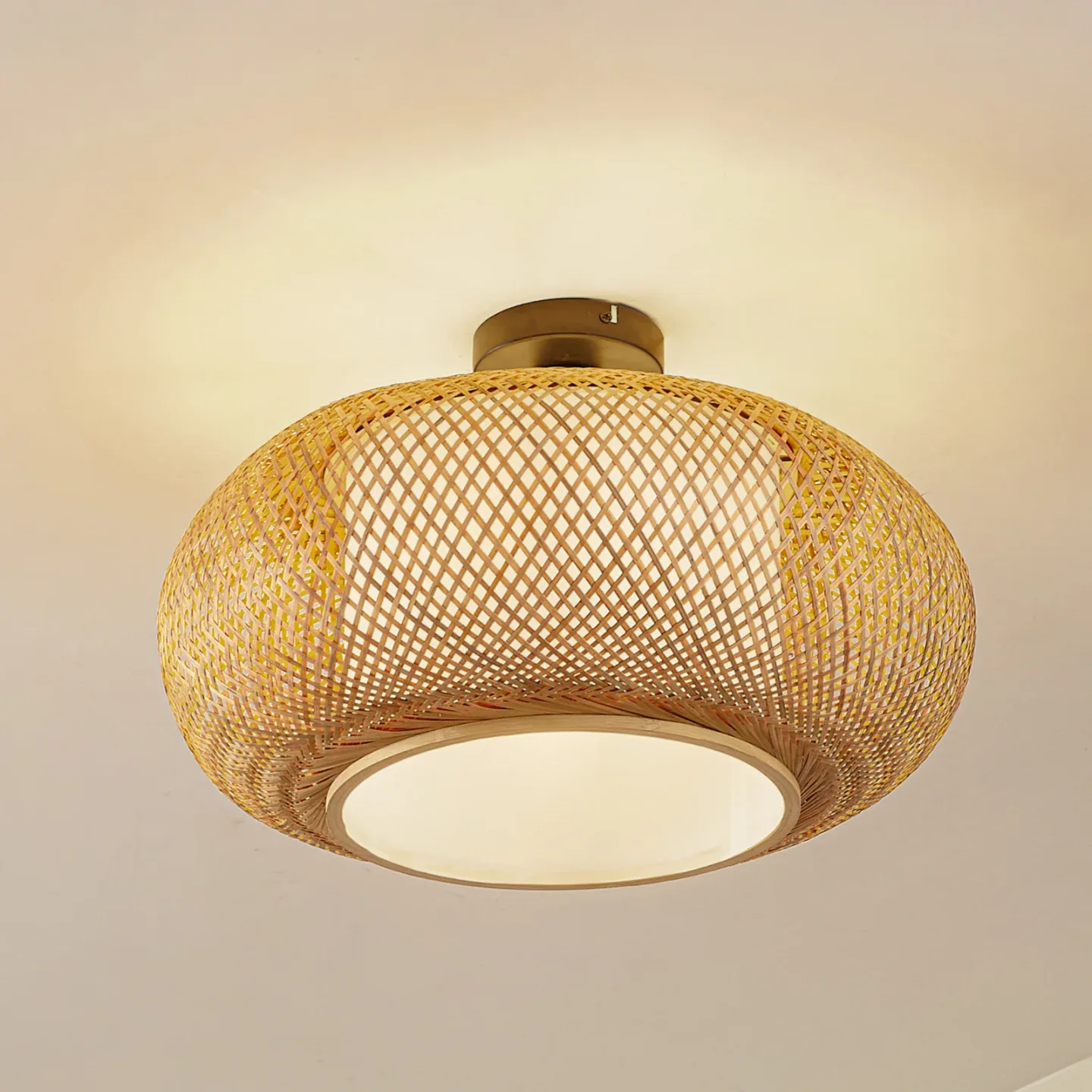 Romaine Loftlampe Natur/Hvid - Lindby - Stue - Rustik - Bambus - Med én lyskilde