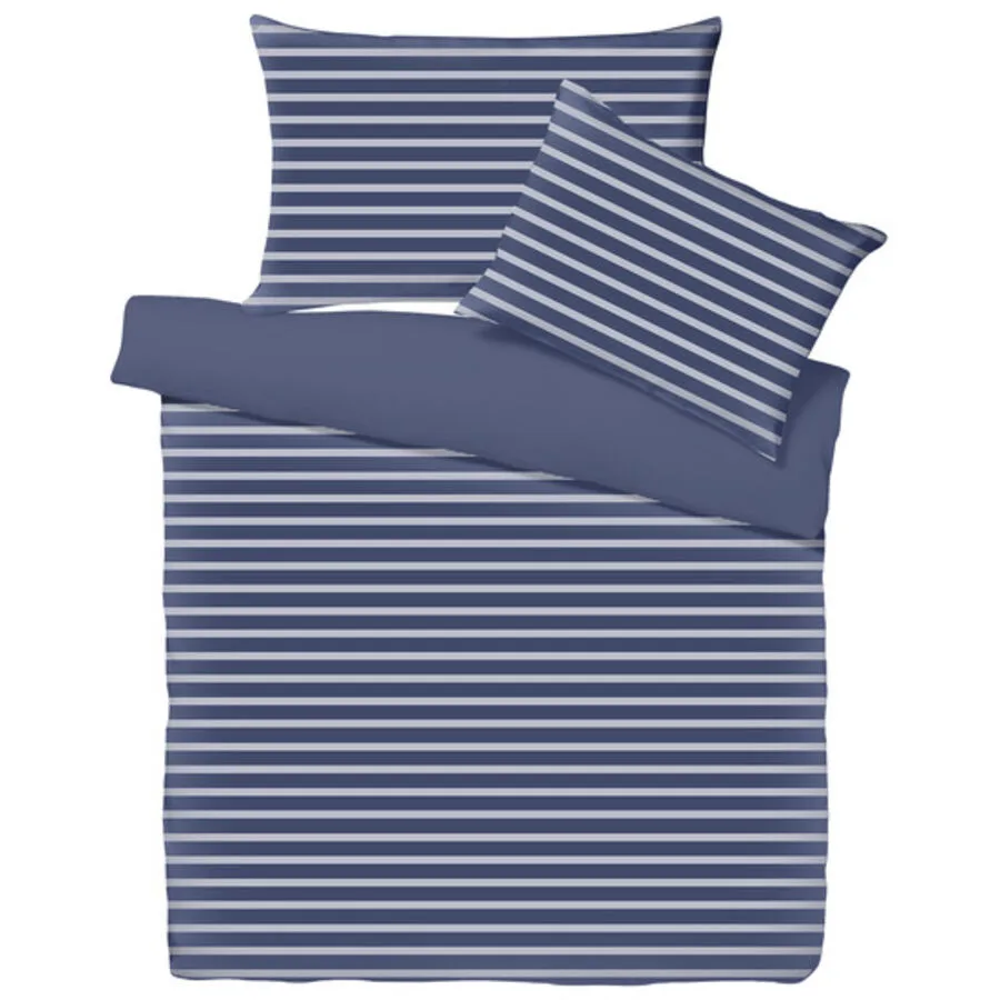 Living Home Bettwäschegarnitur Melange Double marine Baumwolle 160 x 210 70 x 50 cm