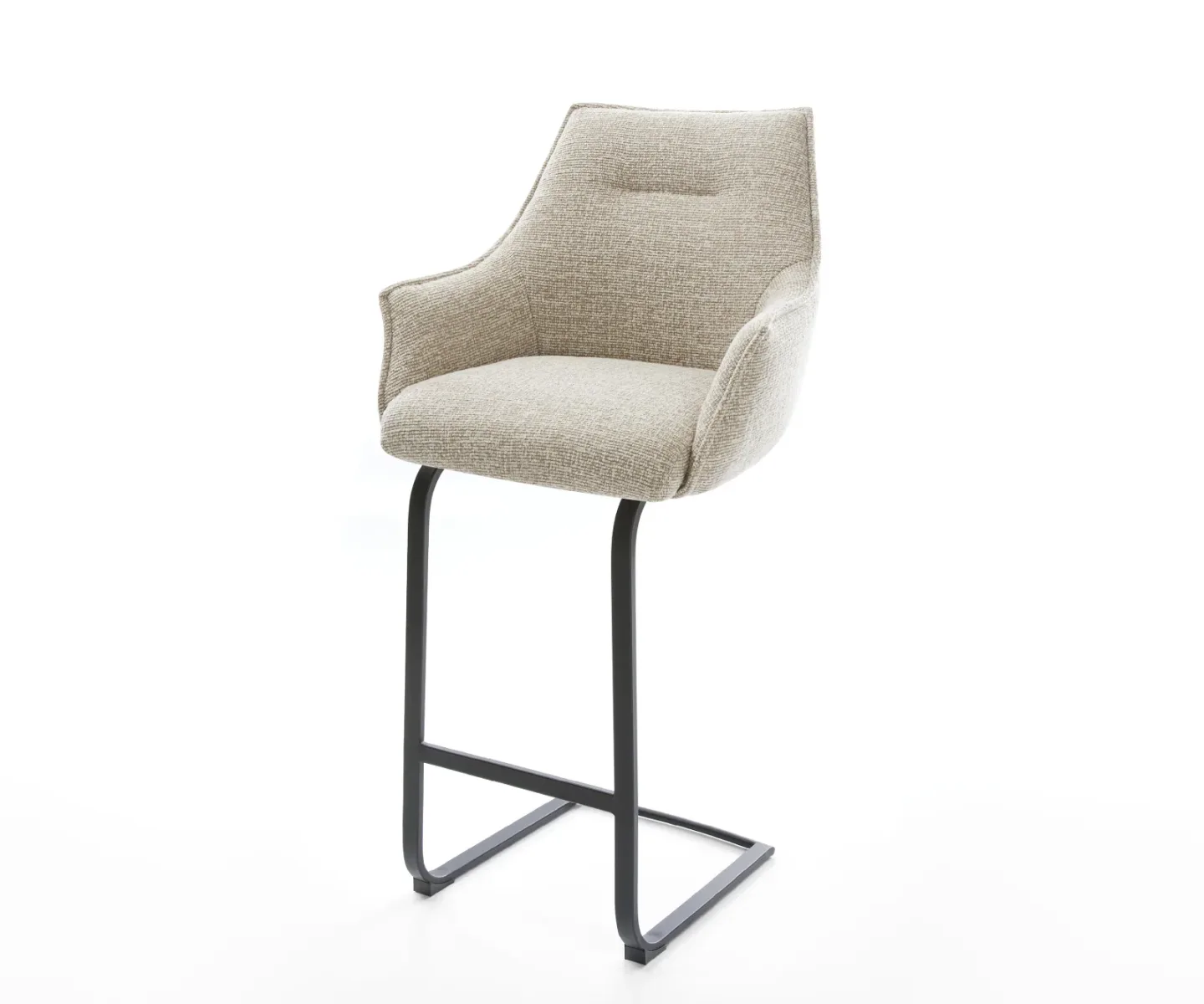 Barstuhl Alja-Flex Webstoff Soft Beige Freischwinger Flach Metall Schwarz Taschenfederkern