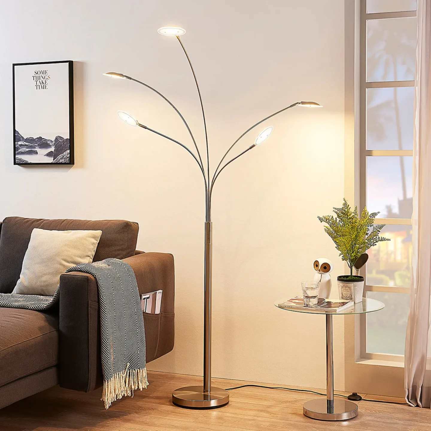 Anea 5 Stehleuchte Nickel/White - Lindby - Wohnzimmer - Modern - Metall - Mehrflammig