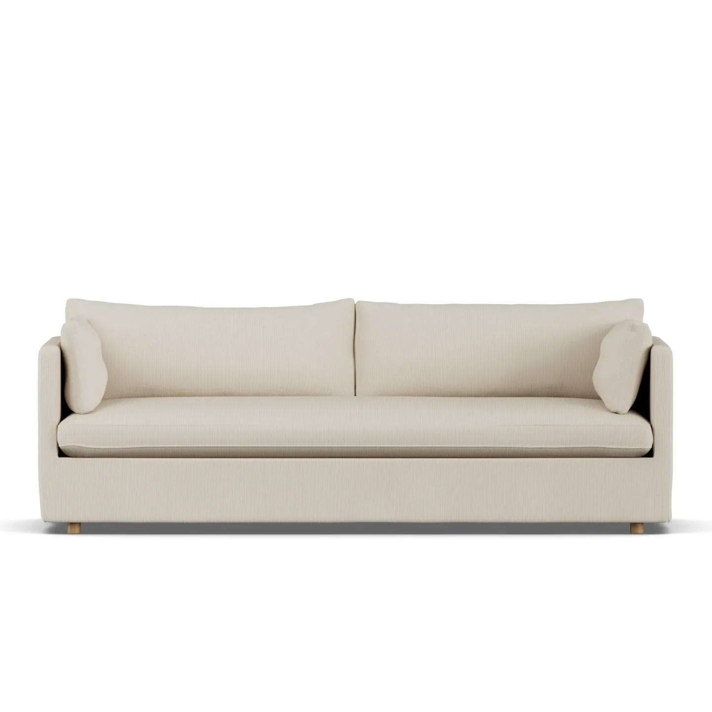 1898 Linnevik Sofa Jump Beige 1956-Eiche weiß geölt, 4-sitzig, mit Volant