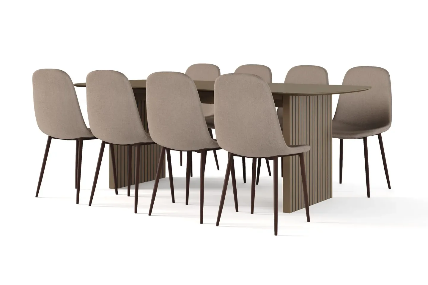 Richeto Matbord Rökt Ek 210 cm valnöt + 8 st Nibe stol brun med valnöt ben - Brun