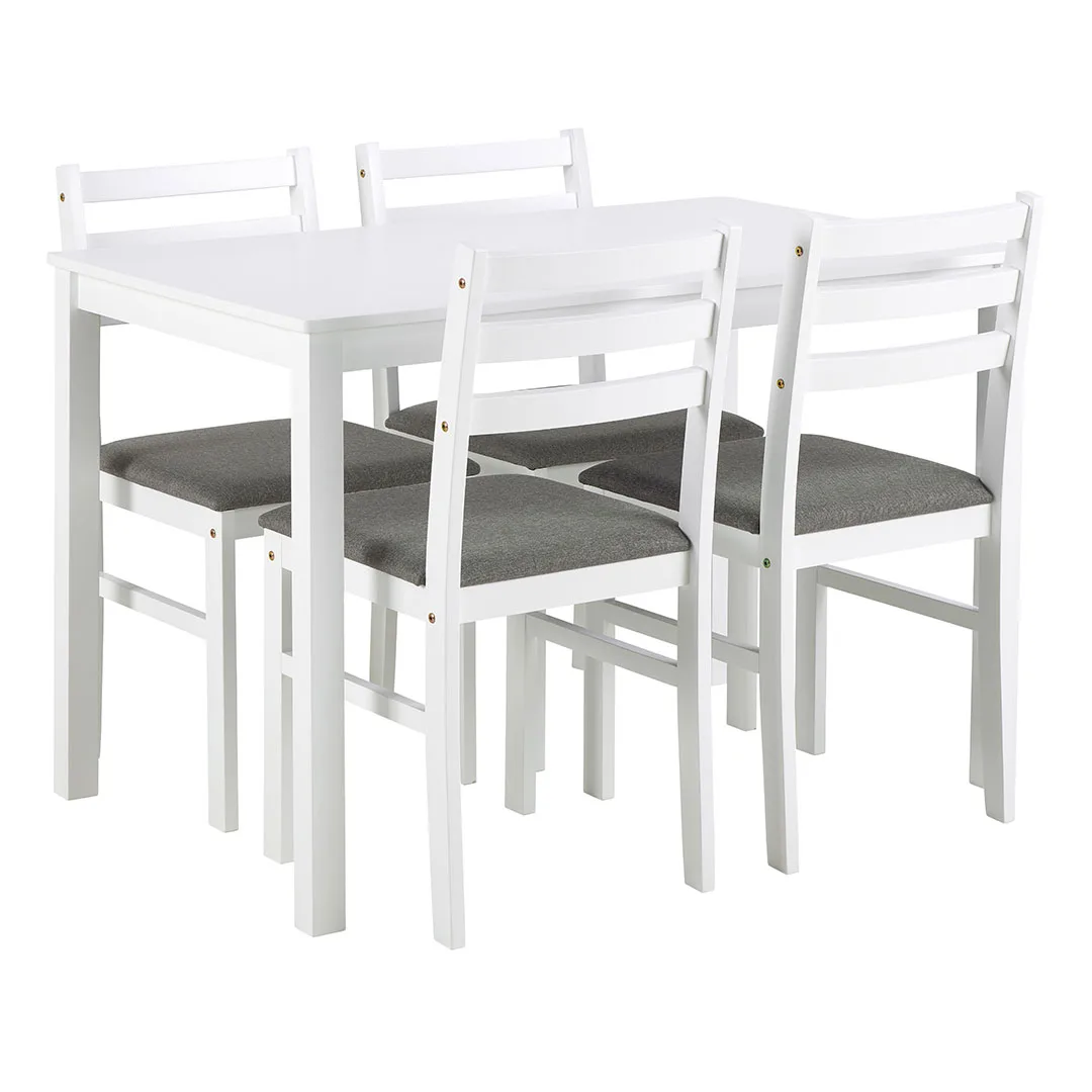 Alicante Essgruppe Tisch und 4 Stühle 70x110cm Weiß.