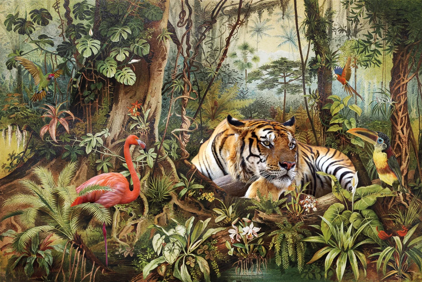 image LAND Glasbild Flamingo Trifft Tiger | Schubiger Möbel