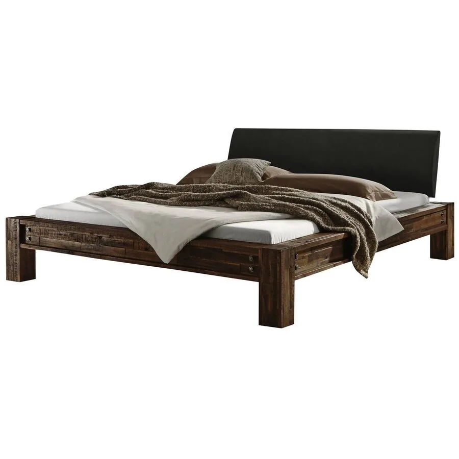 Hasena Bett Carlie rauchergrau/braun Akazie/Kunstleder Massivholz 140 x 200 cm