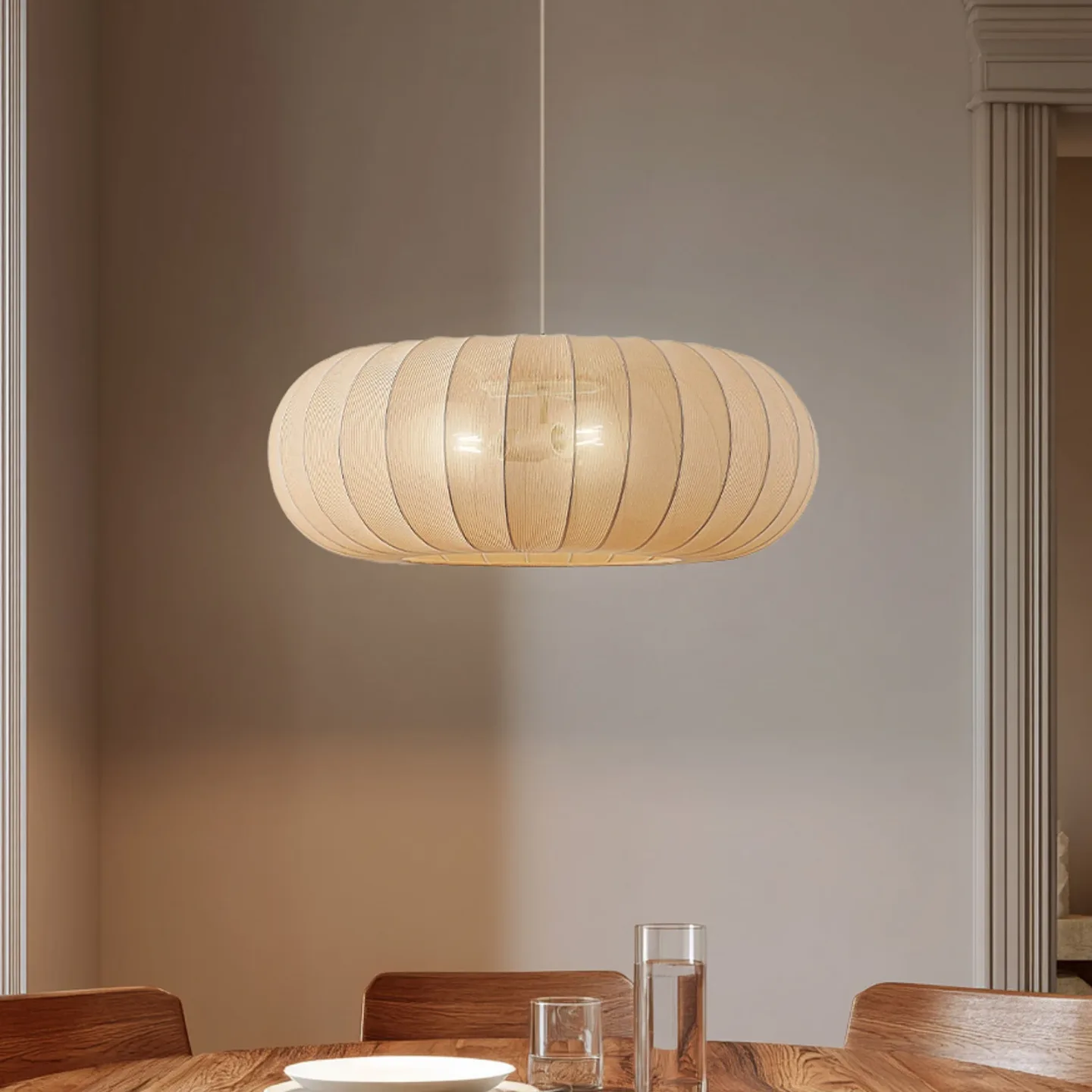 Helin Hängeleuchte, Ø 70 cm, Textil, beige, 3 x E27 - Lindby - Wohnzimmer - Skandinavisch - Stoff / Textil - Einflammig