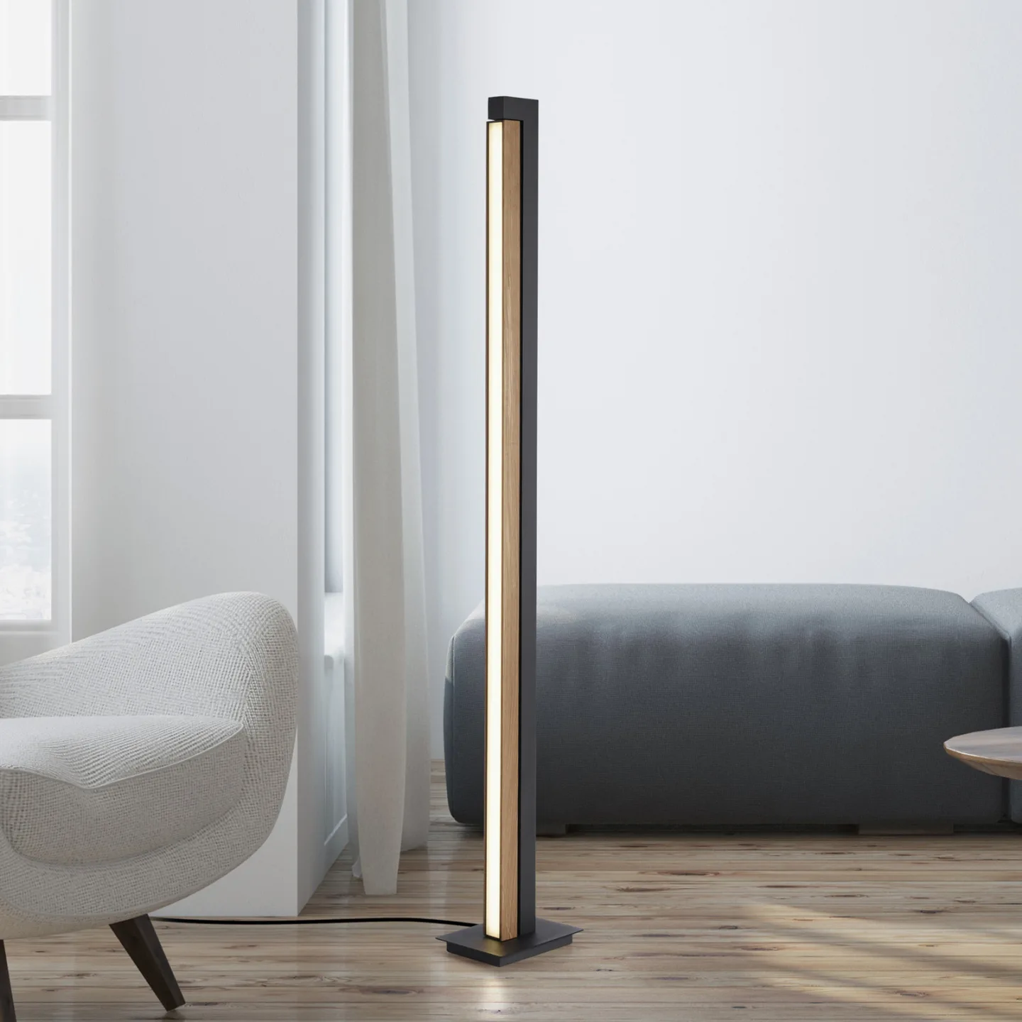 Lines Floor LED-gulvlampe, eik/grafitt, CCT, 140 cm – PURE PURE Lines Floor - Stue - Tre
