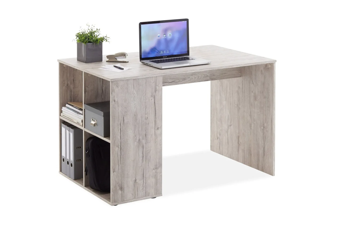 Gent Skrivbord 117 cm med Förvaring Hyllor - Grå/Natur