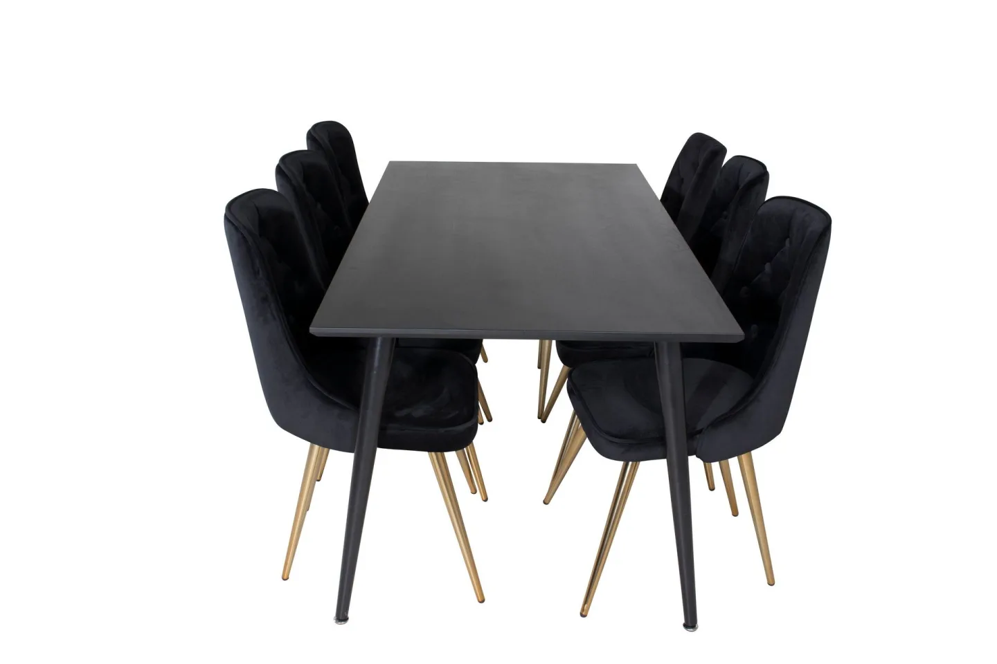 Dipp Matgrupp 180 cm Rektangulär med 6 Velvet Deluxe stolar - Svart/Guld