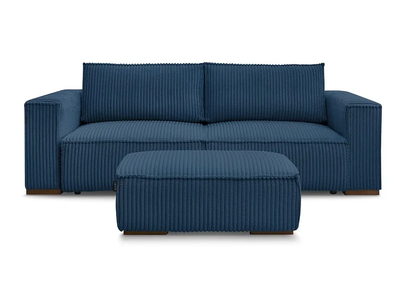 3er Sofa mit Hocker BOBOCHIC CHELSEA Cord-Stoff dunkelblau
