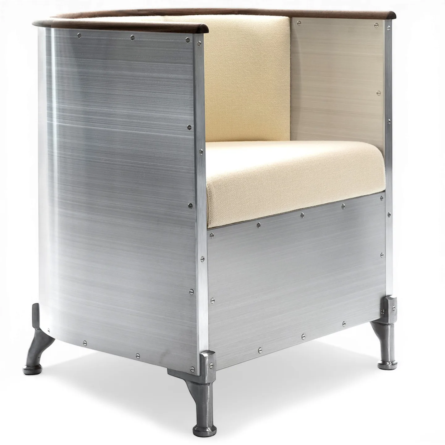 Källemo - Aluminium fåtölj, Karm i massiv valnöt, Polerad aluminium - Fåtöljer - Mats Theselius - Silver - Metall/Trä/Textilmaterial