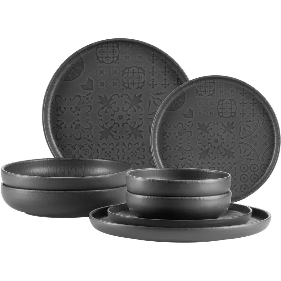 MÄSER Geschirr-Set Trad. Tiles Schwarz Steinzeug
