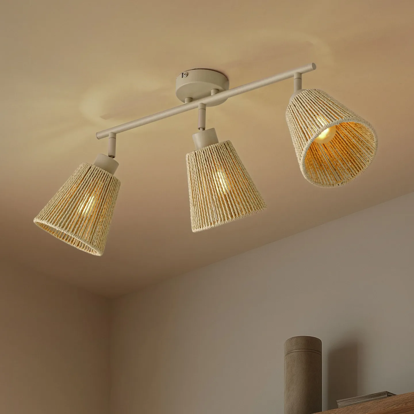 Anuva Deckenlampe, 72 cm, beige, Papier, 3-flammig - Lindby - Wohnzimmer - Skandinavisch - Papier / Karton - Mehrflammig