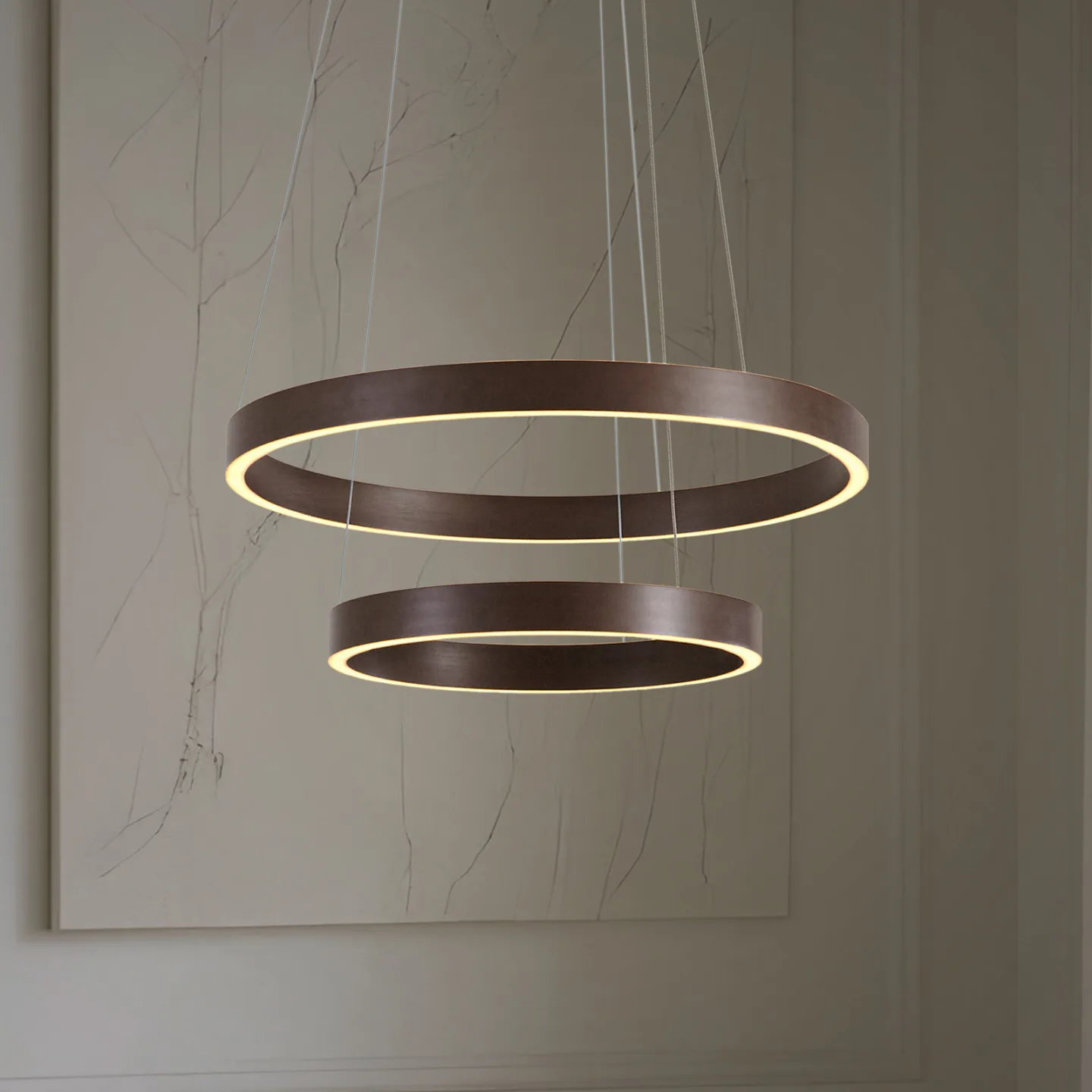 Yonam LED-Hängeleuchte, braun, Ø 60 cm, CCT - Lucande - Esszimmer - Modern - Metall - Mehrflammig