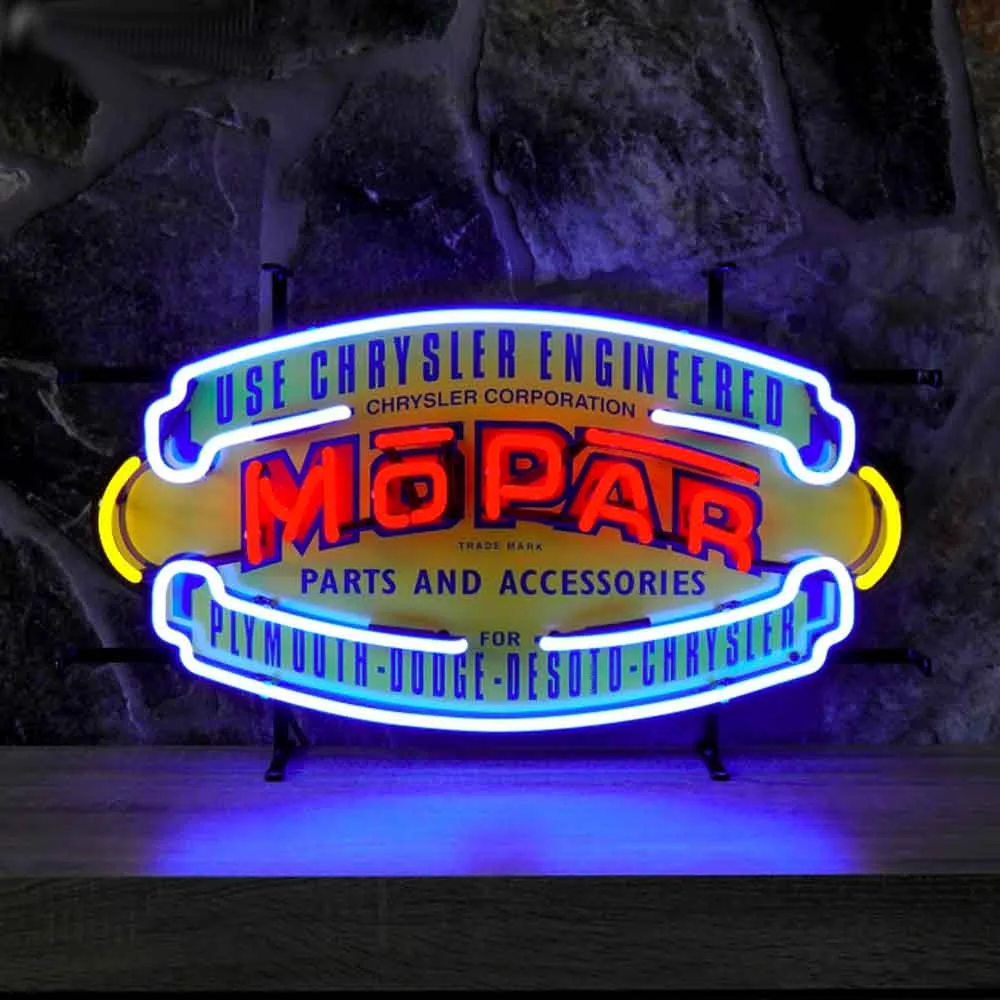 Neonskylt Mopar Parts med bakgrund