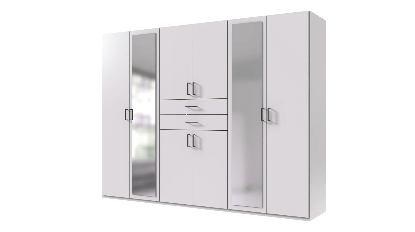 Kleiderschrank mit Spiegel - weiß - 270 cm - 8-türig - DILLINGEN