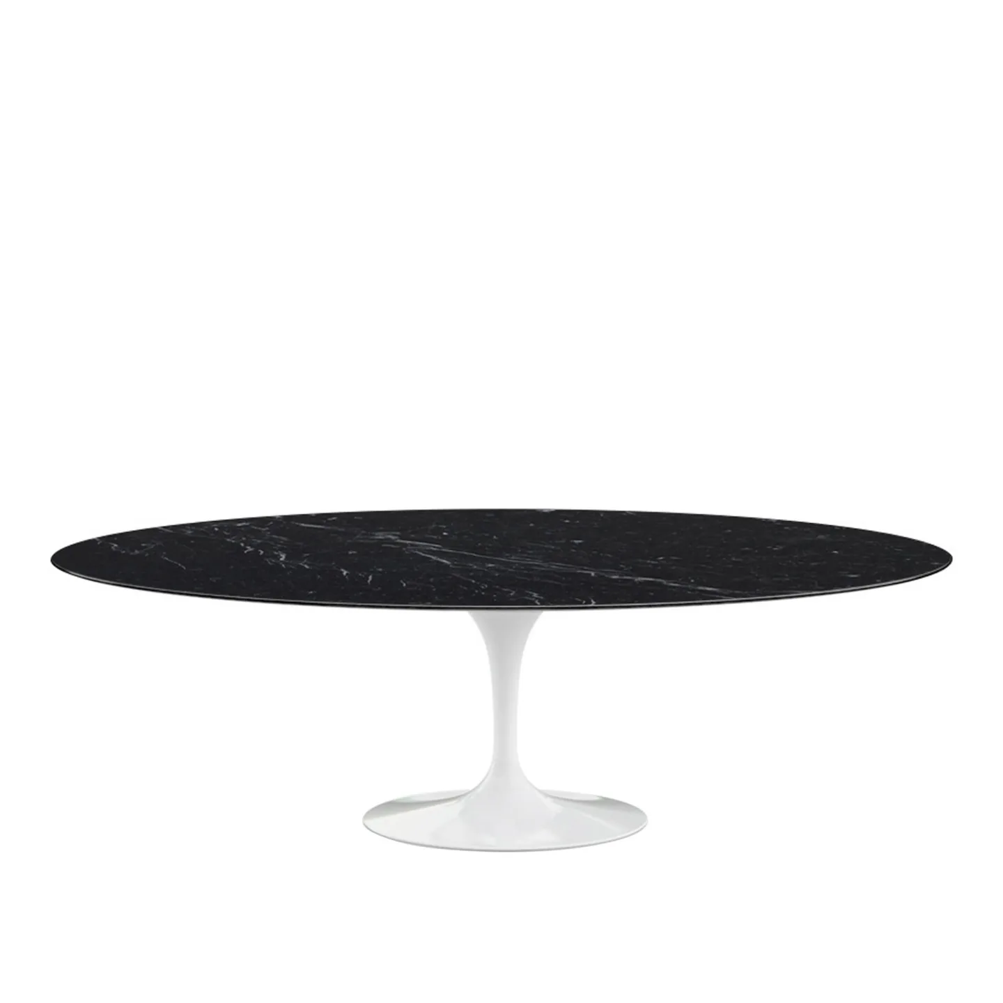 Knoll - Saarinen Oval Table - Matbord, 244 x 137 cm, Vitt underrede, skiva i glansig svart Marquina marmor - Matbord - Eero Saarinen - Svart - Metall/Sten