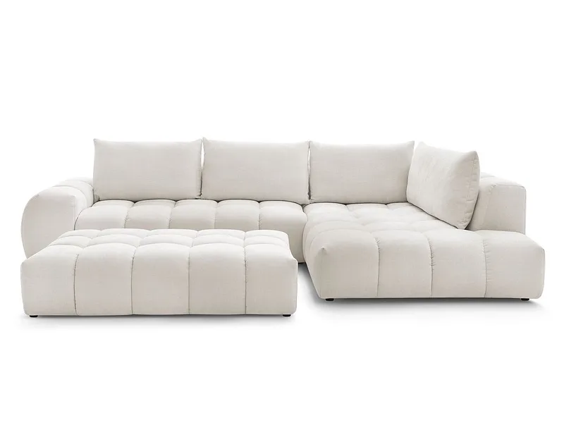 Ecksofa mit Hocker BOBOCHIC EVEREST Stoff mit Textur weiss