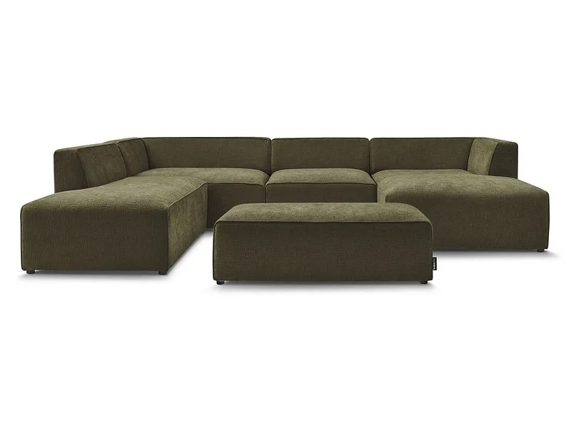 Panorama-Ecksofa mit Hocker BOBOCHIC MEGEVE Stoff mit Textur grün