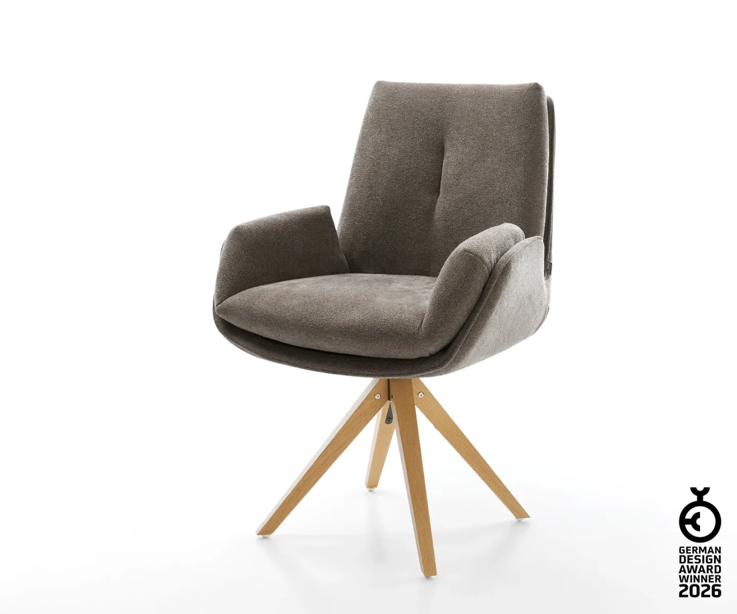 Drehstuhl Clea-Flex Strukturstoff Soft Taupe Holzgestell kantig Natur 360° drehbar
