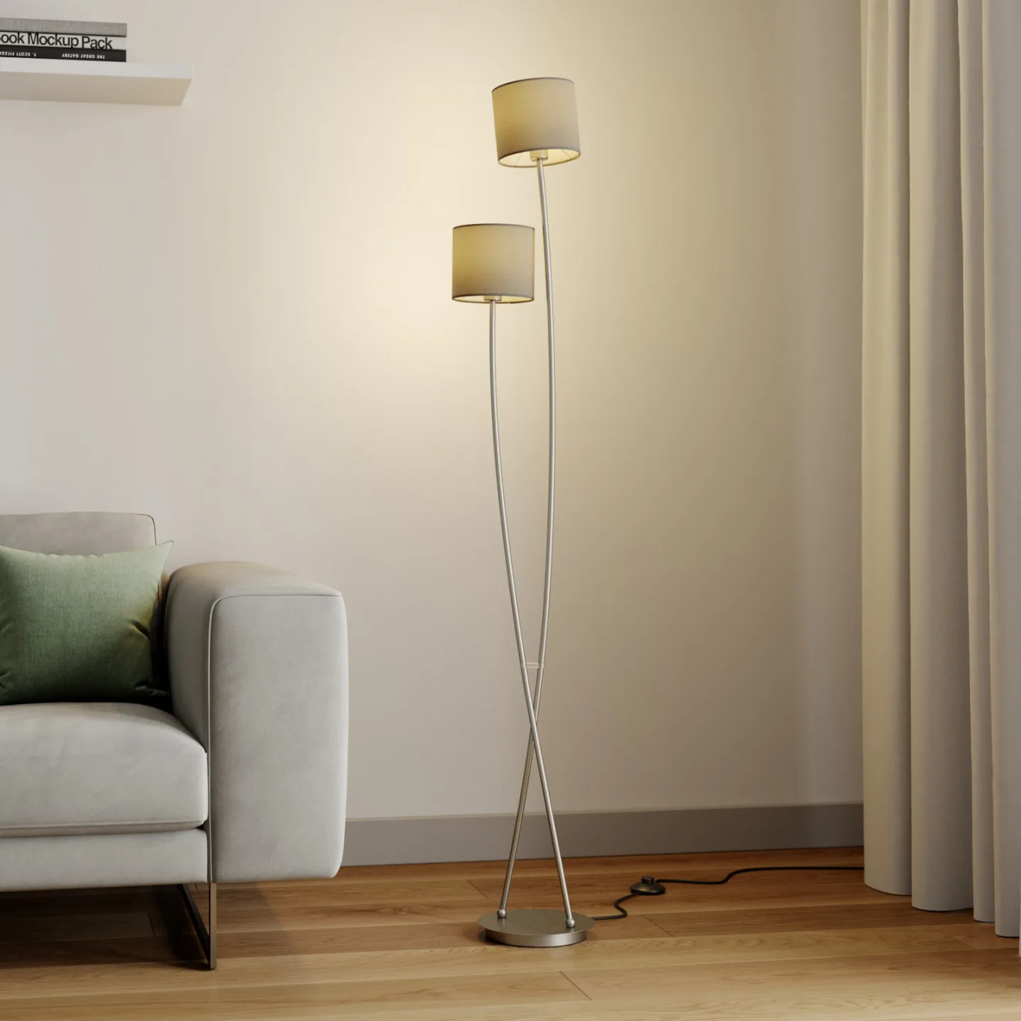 Juljana 2 Stehleuchte Taupe - Lucande - Wohnzimmer - Modern - Stoff / Textil - Mit Schirm