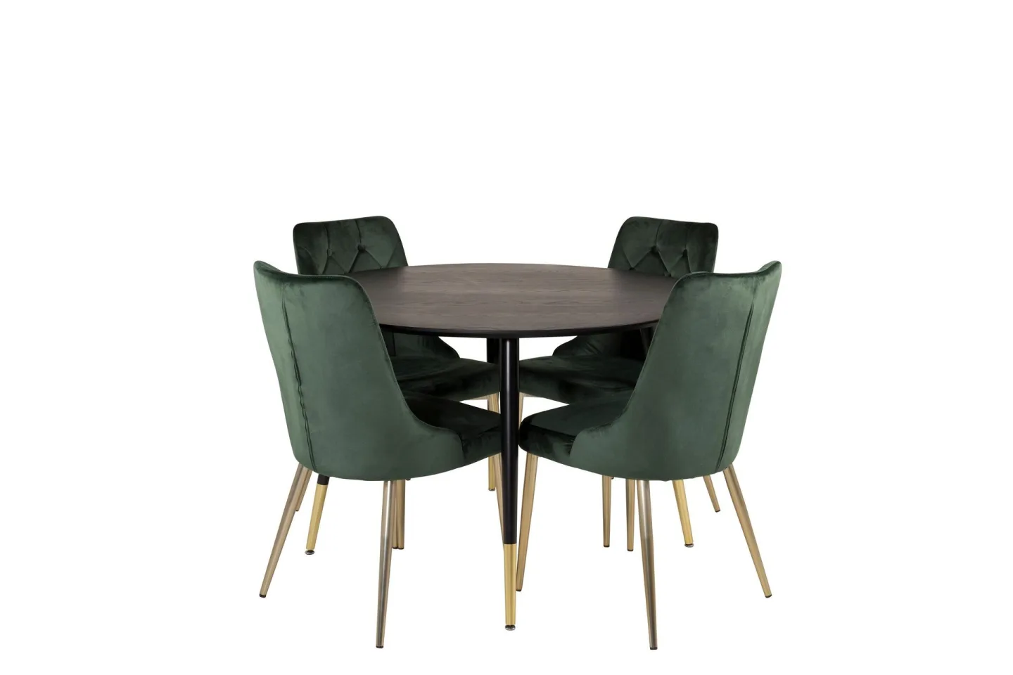 Dipp Matgrupp 115 cm Rund med 4 Velvet Deluxe stolar - Svart/Guld