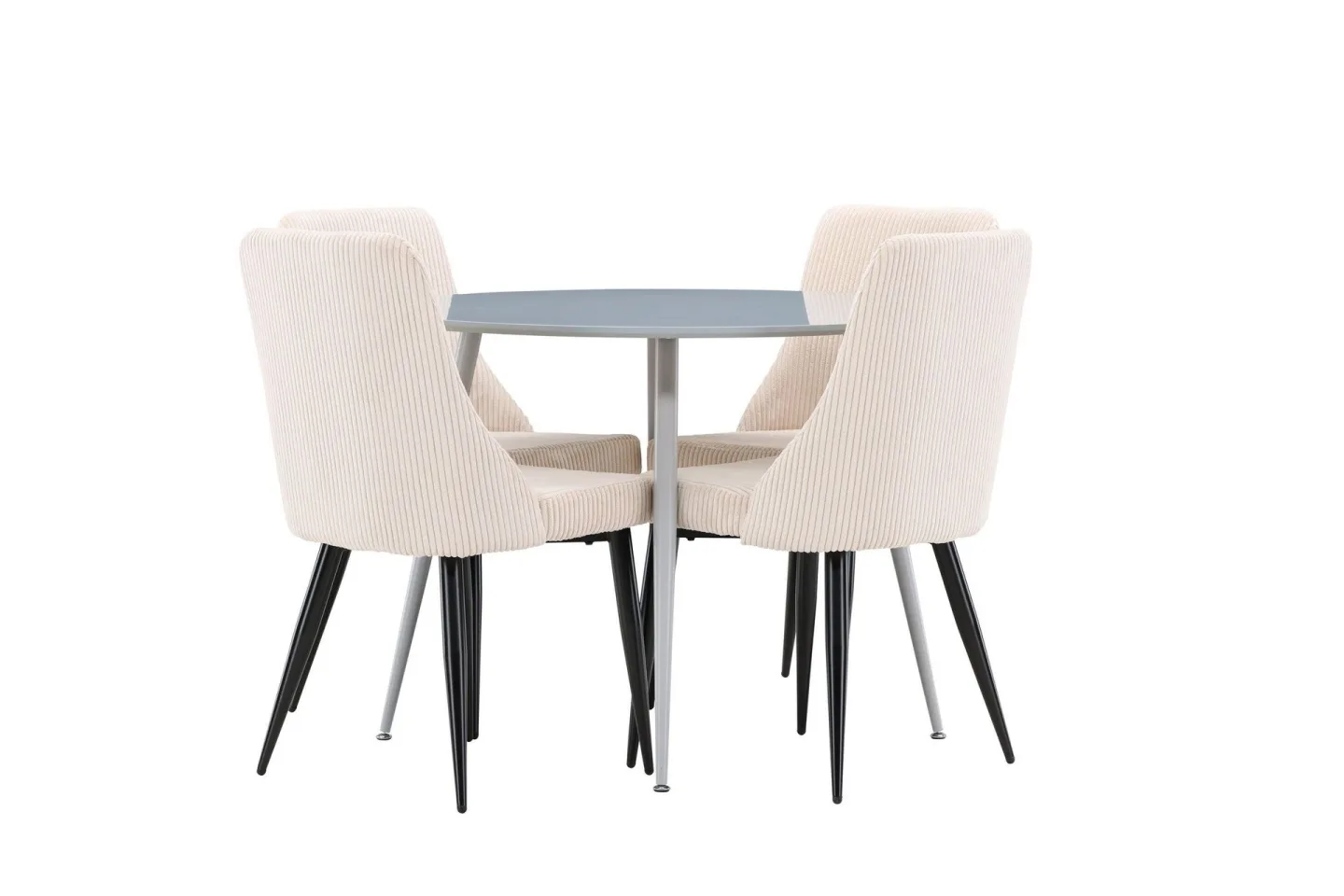 Plaza Matgrupp 100 cm Rund med 4 Leone stolar - Grå/Beige