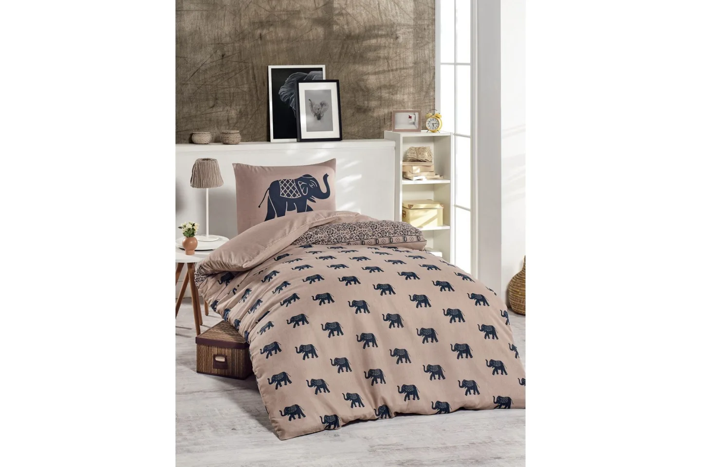 EnLora Home Bäddset Enkelt 2-dels - Beige/Blå