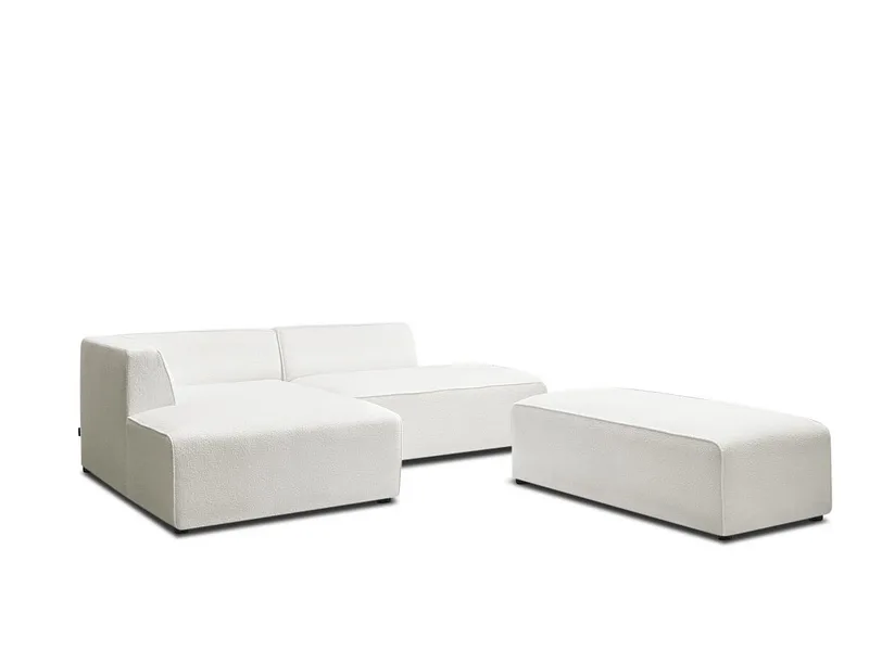 Ecksofa mit Hocker BOBOCHIC MEGEVE Boucle-Stoff weiss