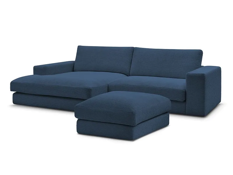 Ecksofa mit Hocker BOBOCHIC LEONARD Cord-Stoff dunkelblau