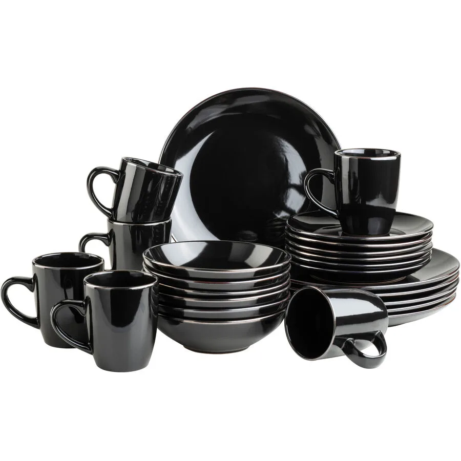 MÄSER Geschirr-Set Metallic Rim Schwarz Steinzeug