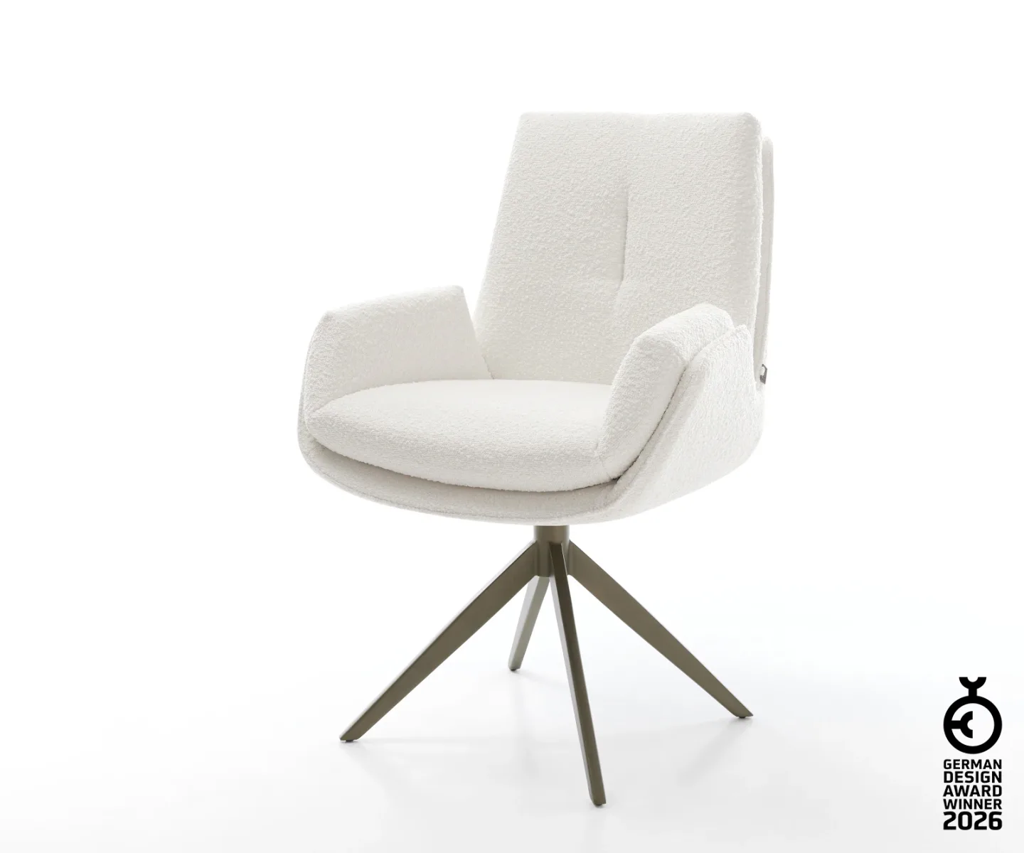 Drehstuhl Clea-Flex Bouclé Creme-Weiß Kreuzgestell breit Effektfinish Titan 360° drehbar Wippfunktion