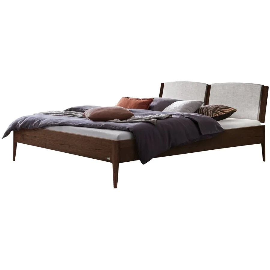 Hasena Bett Castello Grau, Natur Nussbaum Massivholz 140 x 200 cm