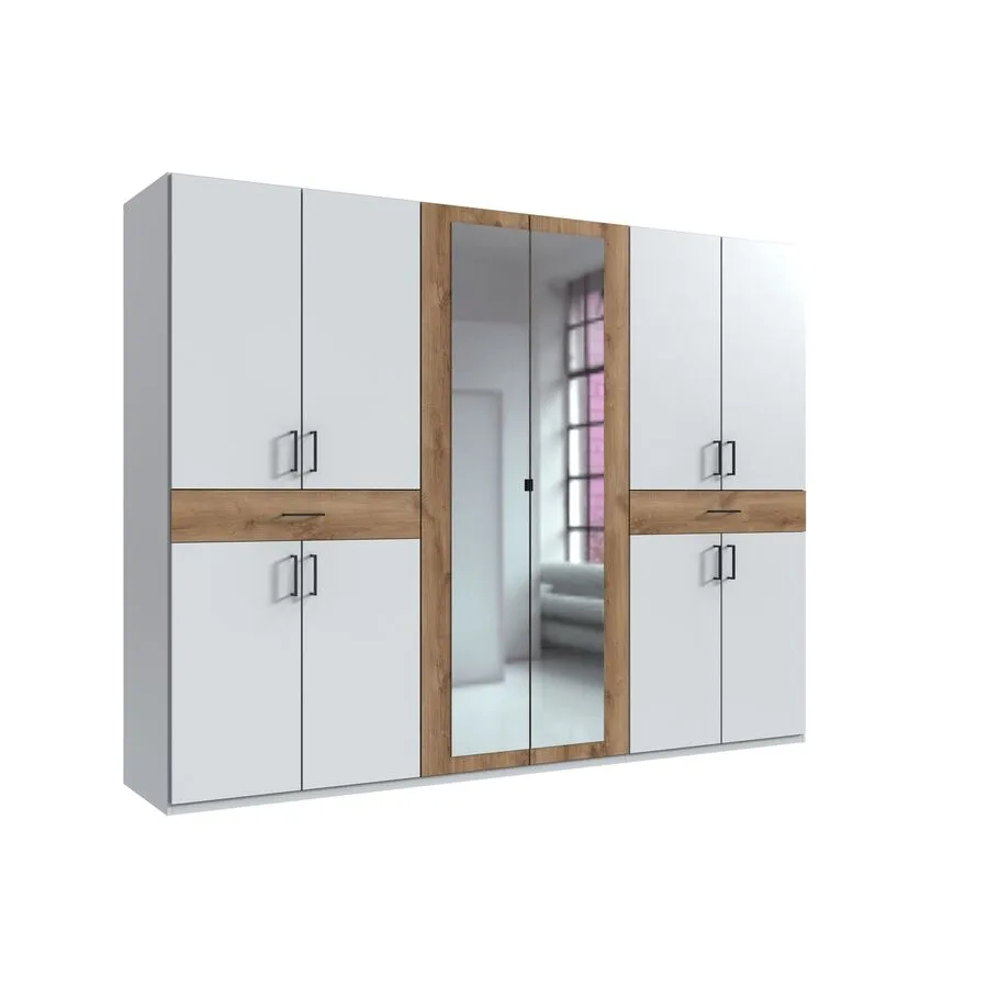 Kleiderschrank Tiby Plankeneiche/weiss Holzwerkstoff B 270 cm