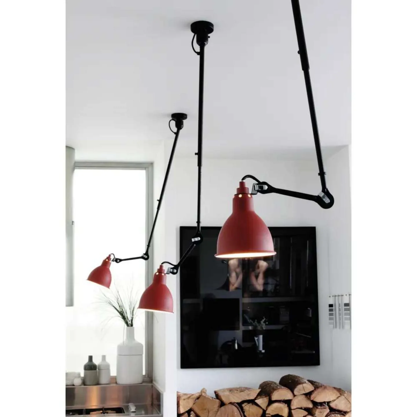 302 Plafond Röd - Lampe Gras - Vardagsrum - Metall