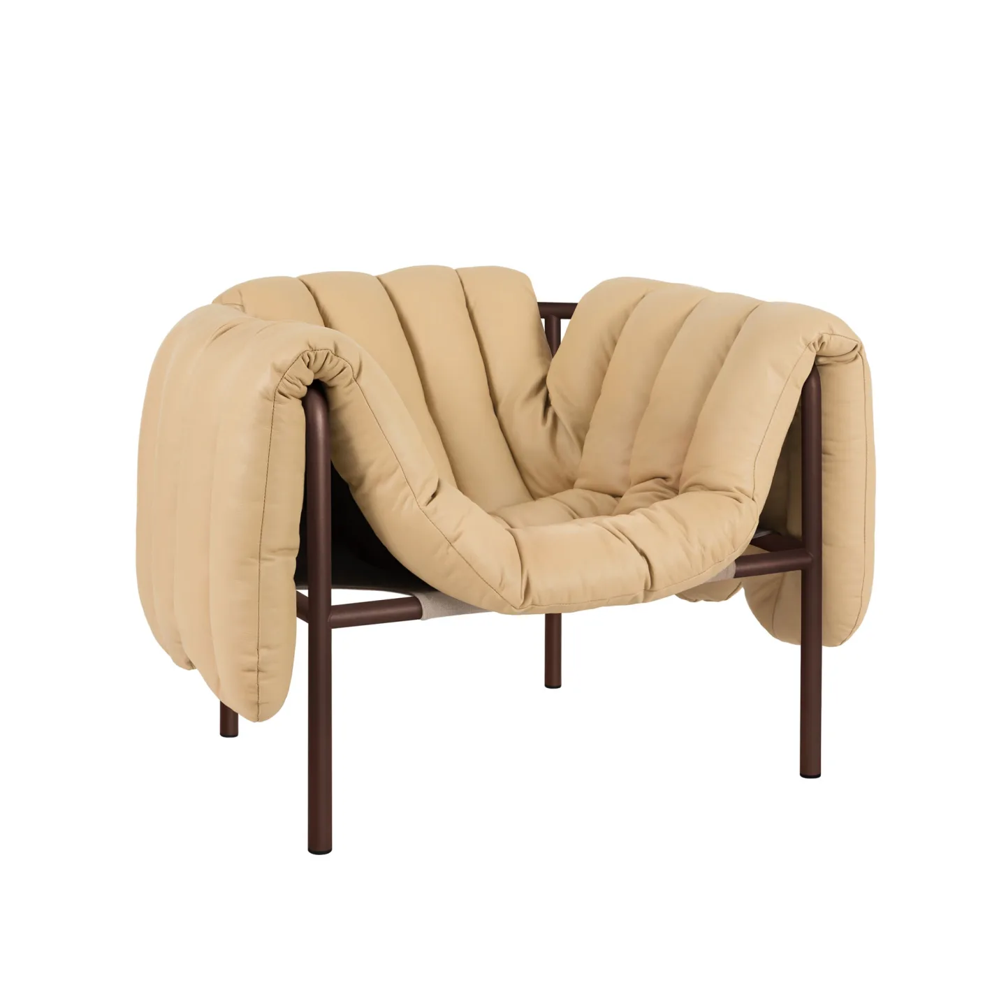 HEM - Puffy Lounge Chair - Sand Leather/Chocolate Brown - Fåtöljer - Faye Toogood - Brun,Beige - Läder/Naturmaterial/Metall/Trä/Skum