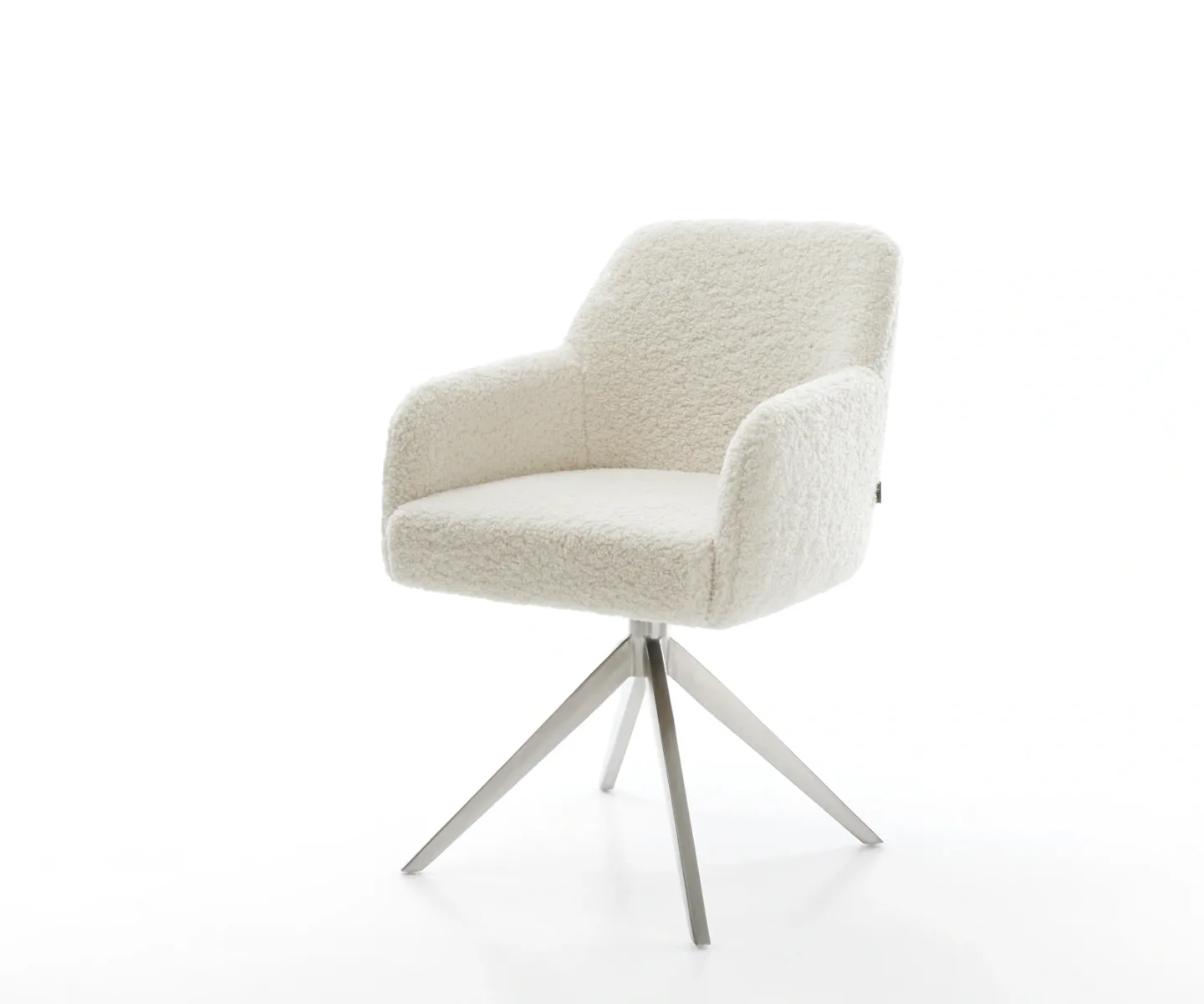 Drehstuhl Greg-Flex Teddystoff Beige Kreuzgestell breit Edelstahl 360° drehbar Wippfunktion Taschenfederkern