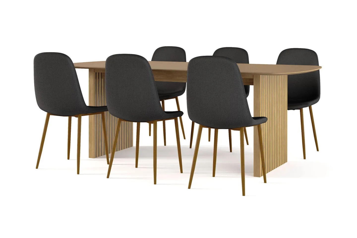 Richeto Matbord 210 cm ek + 6 st Nibe stol svart med ek ben - Natur/Svart