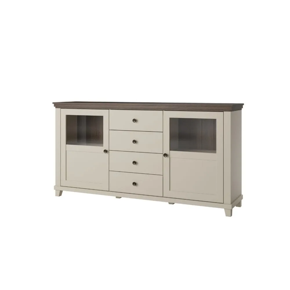 Vitrinskåp Evora 2 dörrar med 4 lådor - Ljus Beige