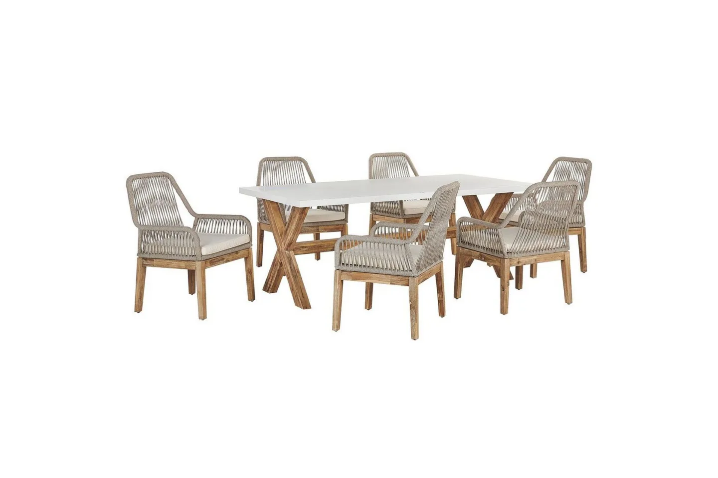 Trädgårdsmöbelset Olbia 6-sits Vit/beige/ljust trä - Vit/beige/ljust trä