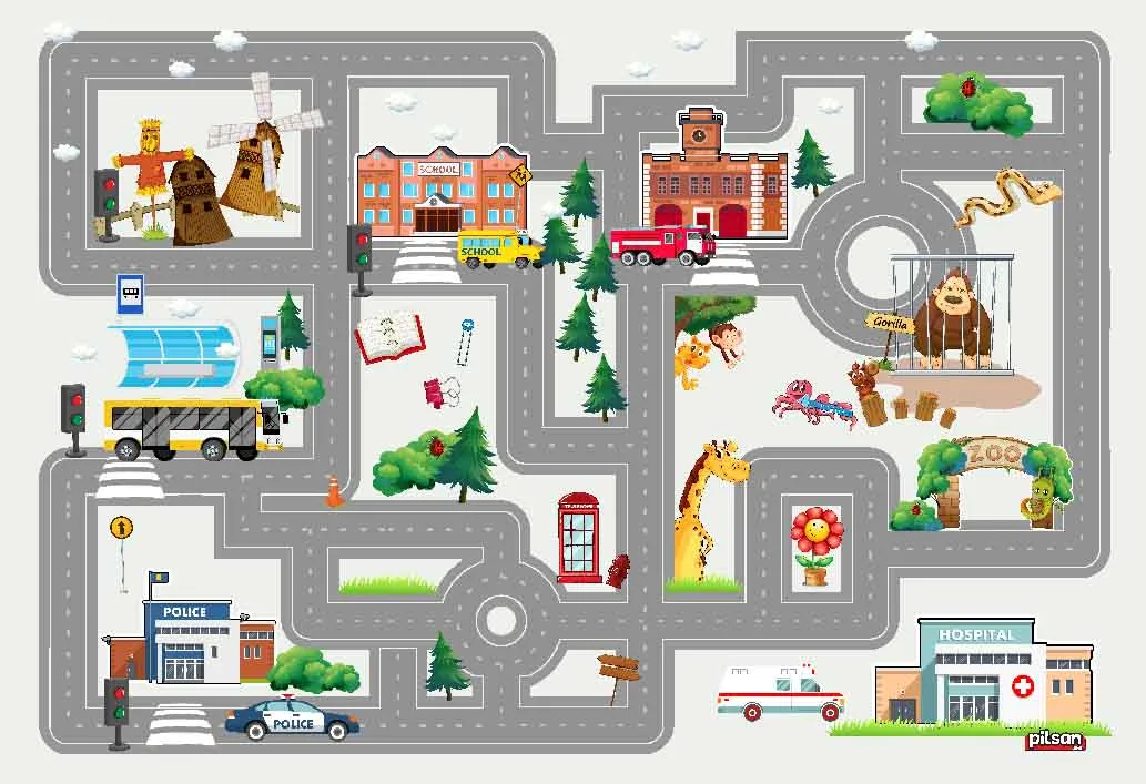 Barneteppe - City Street (multi) (Størrelse: 120 x 170 cm)