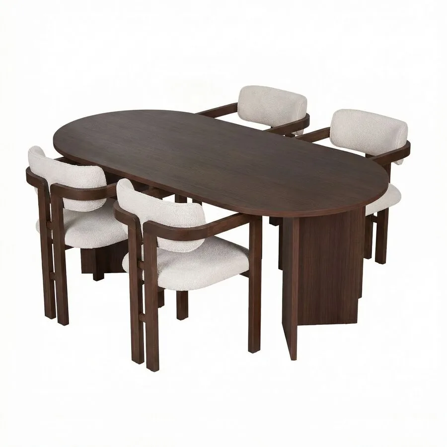 Essgruppe Georis Milano Nussbaum, Dunkler Nussbaum, Weiß 100% Melaminbeschichtete Spanplatte Massivholz B 180 T 90 cm