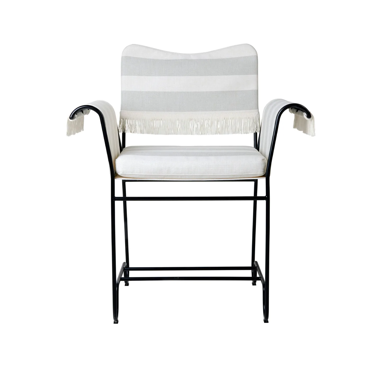 Gubi - Tropique Dining Chair - w. Fringes, Classic Black Base, Leslie Stripe, Limonta 20 - Matstolar utomhus - Mathieu Matégot - Beige,Vit - Textilmaterial