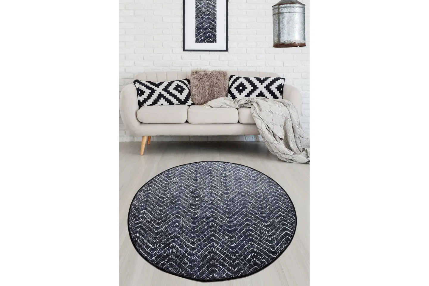 Yesuto Matta Rund 100 cm - Vit/Svart/Sammet