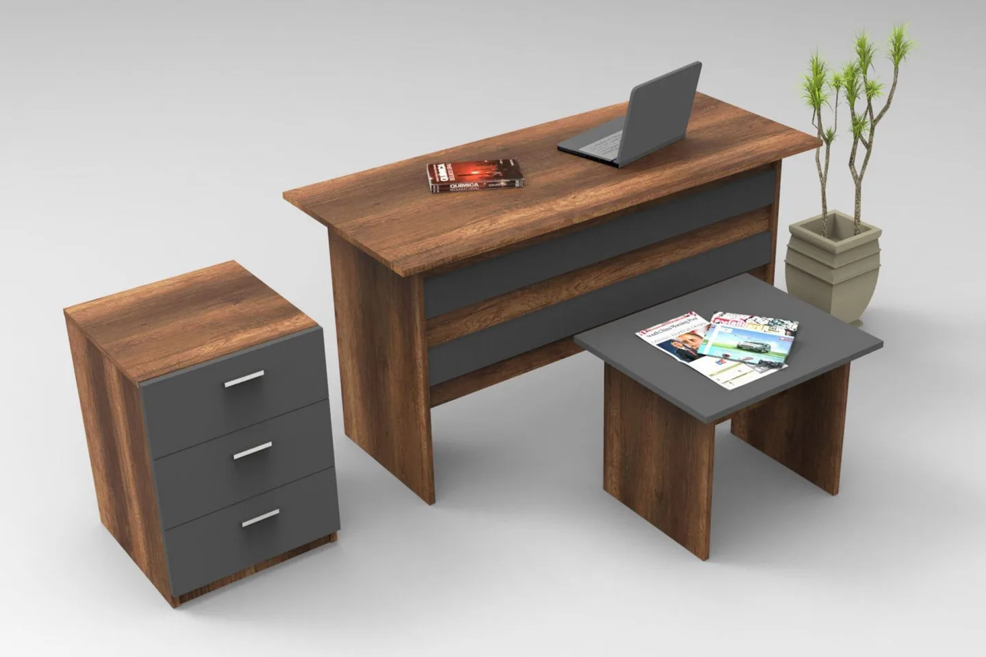 Oitver Möbelset Kontor - Teak/Antracit
